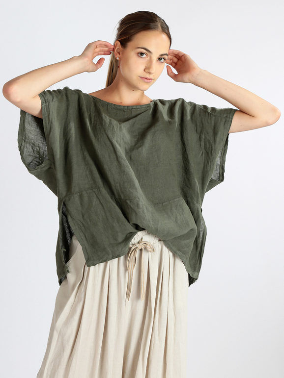 Daystar Blusa donna in lino con maniche a pipistrello Bluse donna Verde taglia Unica