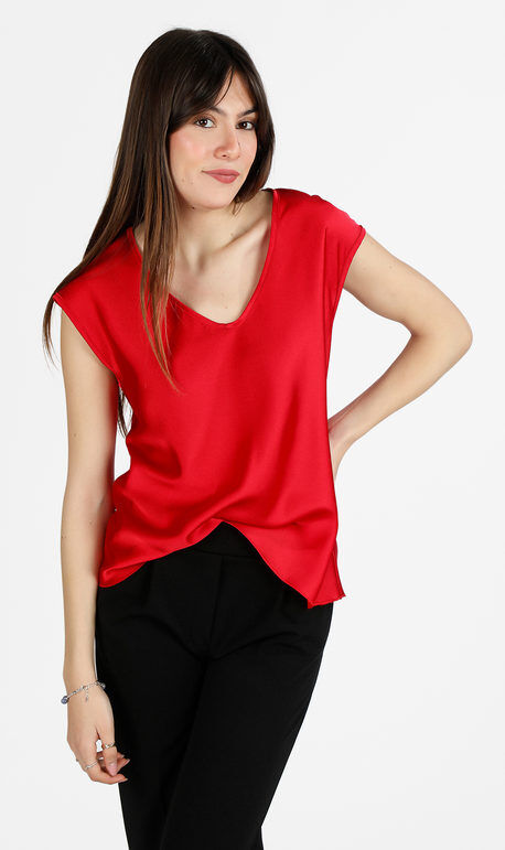 hdl milano Blusa donna senza maniche con scollo a V Bluse donna Rosso taglia Unica