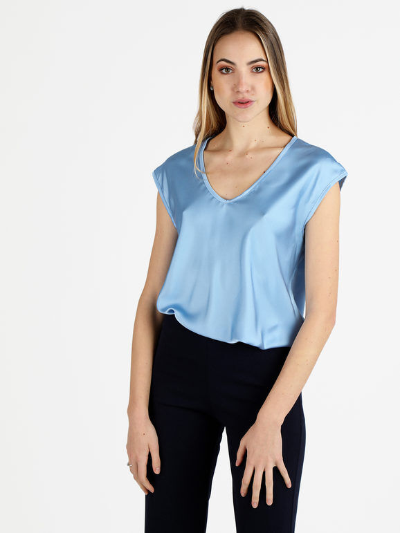 hdl milano Blusa donna senza maniche con scollo a V Bluse donna Blu taglia Unica