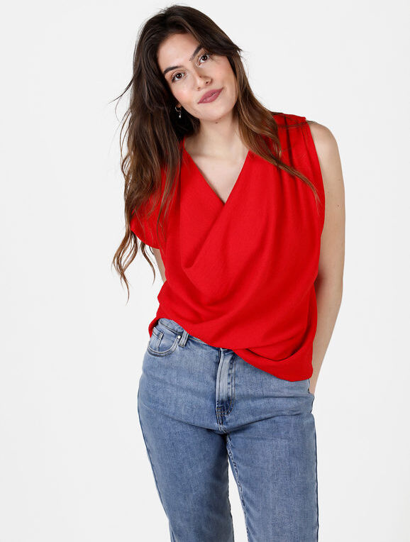 floria Blusa donna smanicata con scollo a cascata Tops donna Rosso taglia Unica