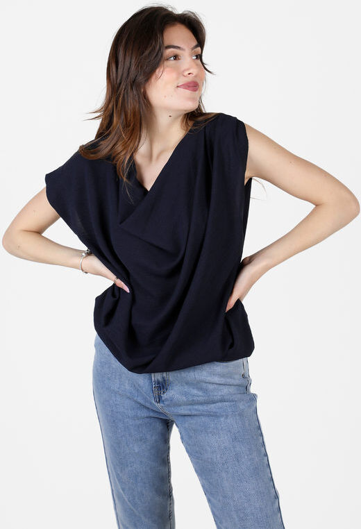 floria Blusa donna smanicata con scollo a cascata Tops donna Blu taglia Unica