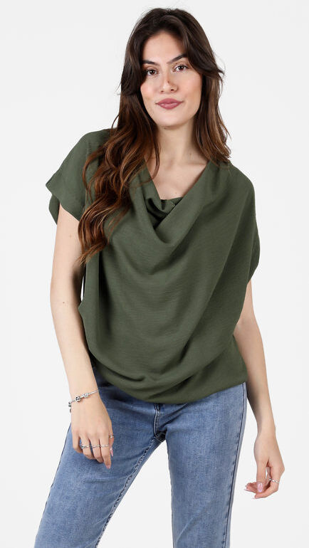 floria Blusa donna smanicata con scollo a cascata Tops donna Verde taglia Unica