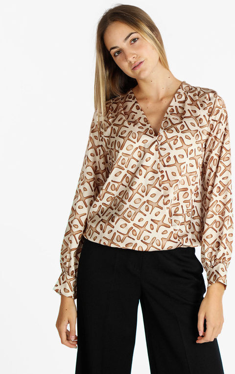 Daystar Blusa effetto raso donna con stampa Bluse donna Beige taglia Unica