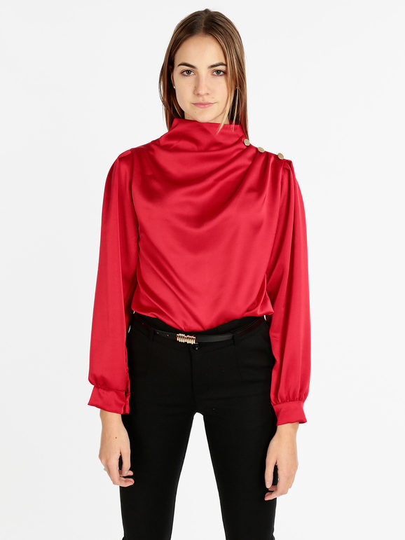 Moda Fashion Blusa in simil seta da donna Bluse donna Rosso taglia Unica