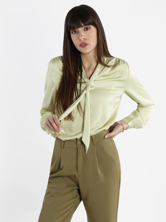 Sweet Camicetta donna effetto raso con cravattino Bluse donna Verde taglia XL
