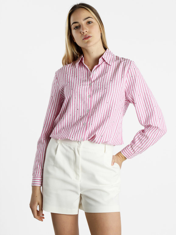 Monte Cervino Camicia da donna a righe con strass applicati Camicie Classiche donna Rosa taglia S/M