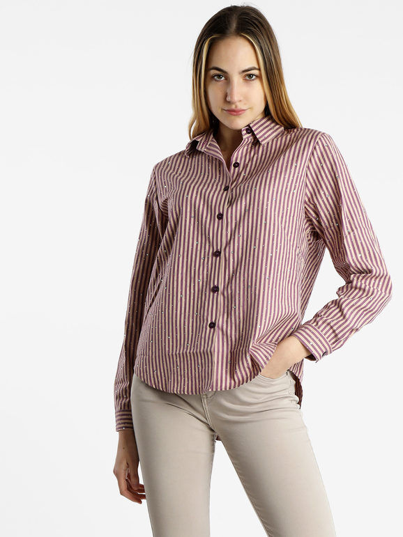 Monte Cervino Camicia da donna a righe con strass applicati Camicie Classiche donna Viola taglia S/M