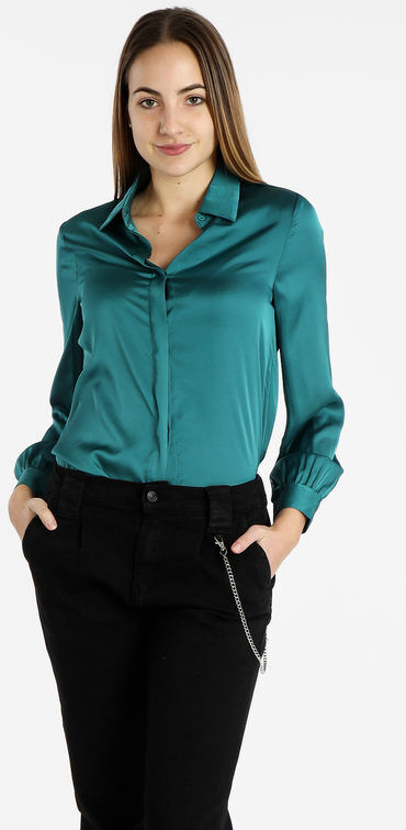 Sweet Camicia da donna effetto raso tinta unita Camicie Classiche donna Verde taglia XL