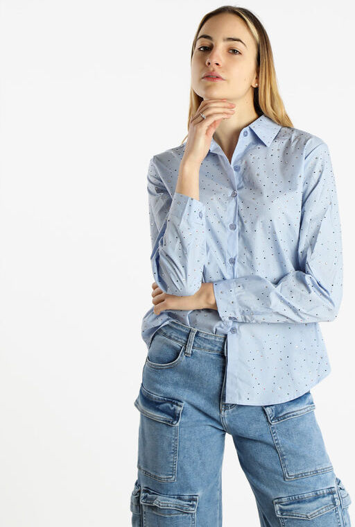 Monte Cervino Camicia donna a maniche lunghe con strass colorati Camicie Classiche donna Blu taglia S/M