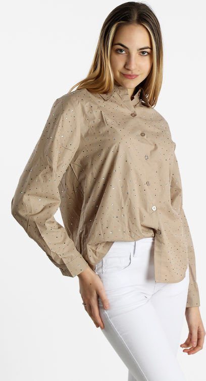 Monte Cervino Camicia donna a maniche lunghe con strass colorati Camicie Classiche donna Beige taglia L/XL