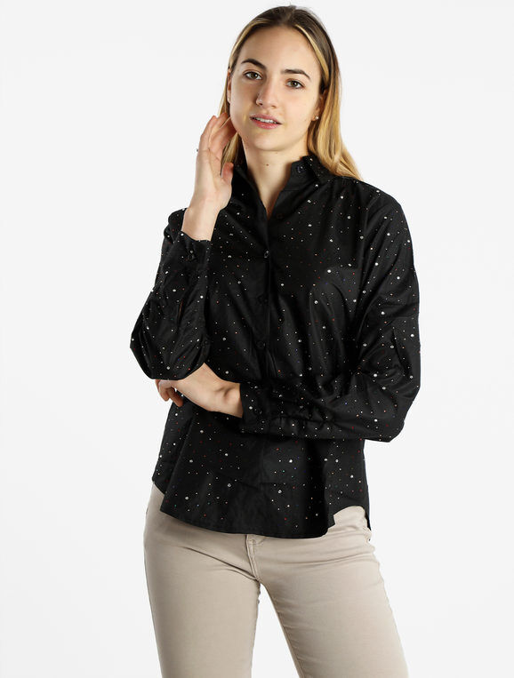 Monte Cervino Camicia donna a maniche lunghe con strass colorati Camicie Classiche donna Nero taglia L/XL