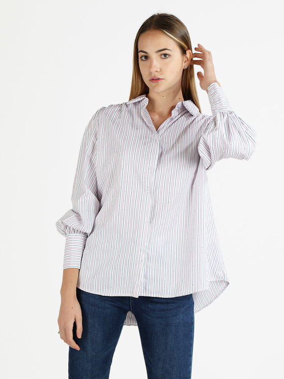 altariva Camicia donna a righe verticali con strass Camicie Classiche donna Blu taglia S/M