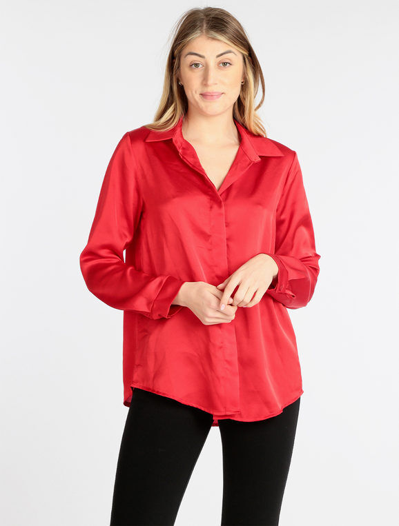 mediya Camicia donna effetto lucido Camicie Classiche donna Rosso taglia Unica