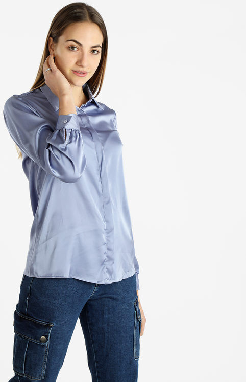 Sweet Camicia donna effetto raso Camicie Classiche donna Blu taglia XL