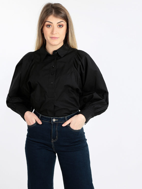 Lumina Camicia donna in cotone con maniche a palloncino Camicie donna Nero taglia Unica