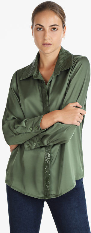 Sweet Camicia donna in raso con paillettes Camicie Classiche donna Verde taglia M