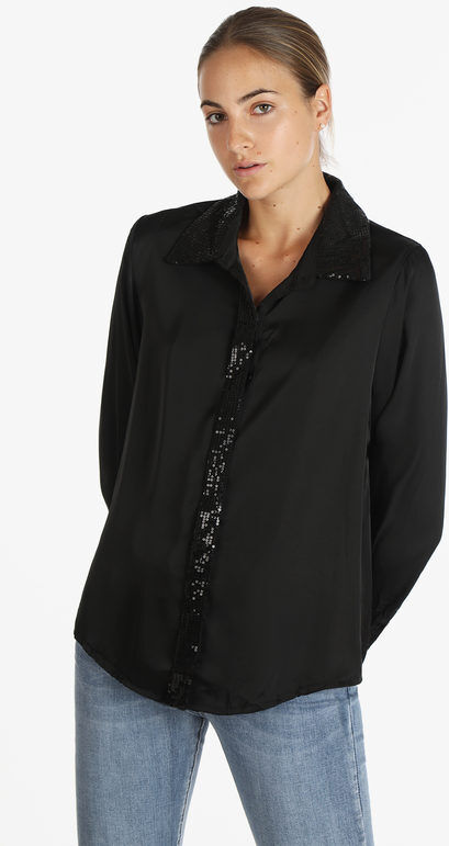 Sweet Camicia donna in raso con paillettes Camicie Classiche donna Nero taglia M