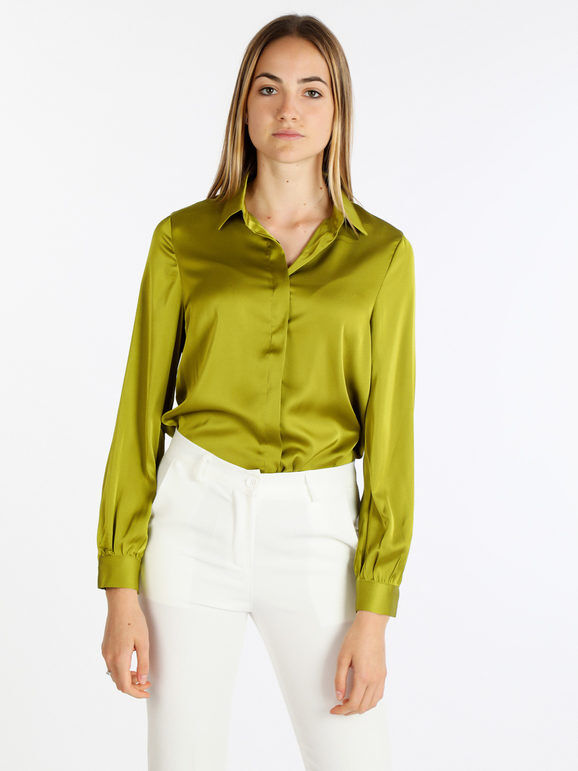 Sweet Camicia donna in raso manica lunga Camicie Classiche donna Verde taglia M