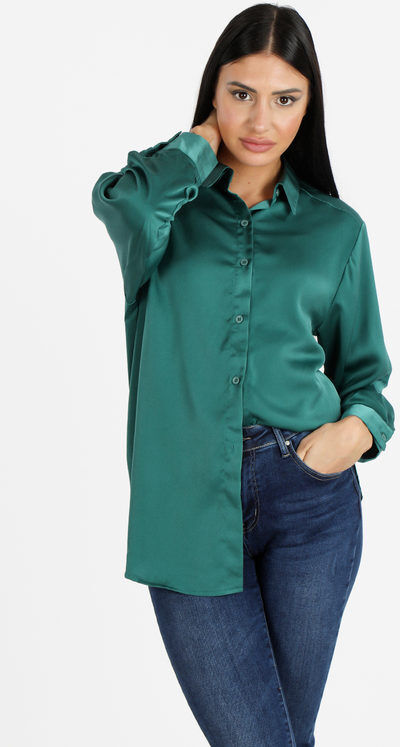 Cosmoda Camicia donna maniche lunghe effetto seta Camicie Classiche donna Verde taglia M