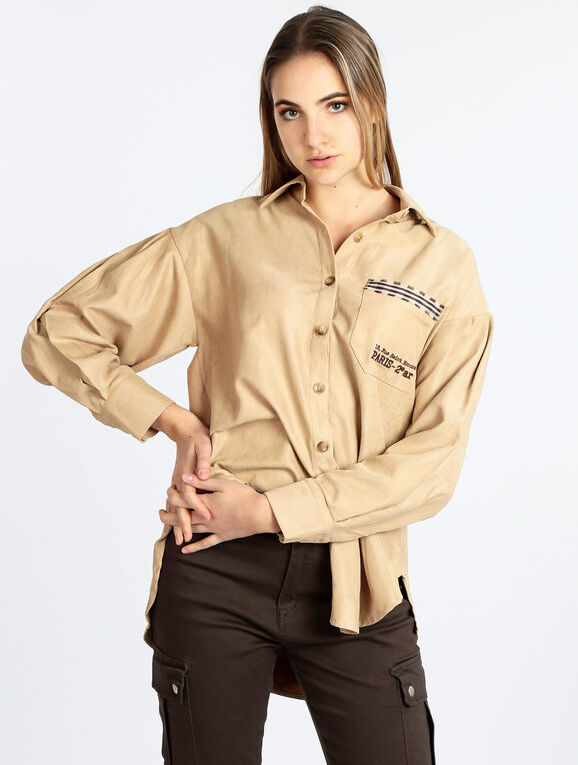 Wiya Camicia donna oversize con taschino Camicie Classiche donna Beige taglia Unica