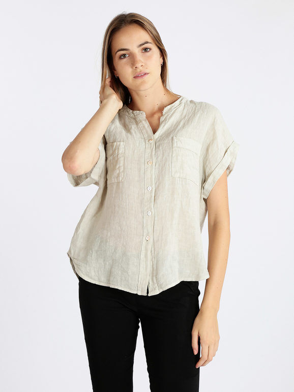 Solada Camicia in lino donna a manica corta Camicie donna Beige taglia Unica