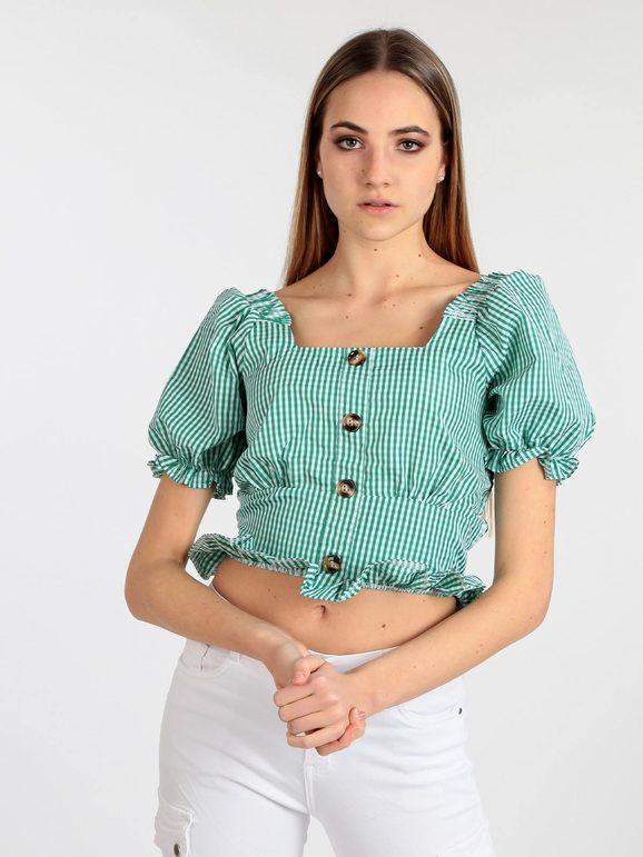 Solada Camicietta cropped a quadretti Tops donna Verde taglia L/XL