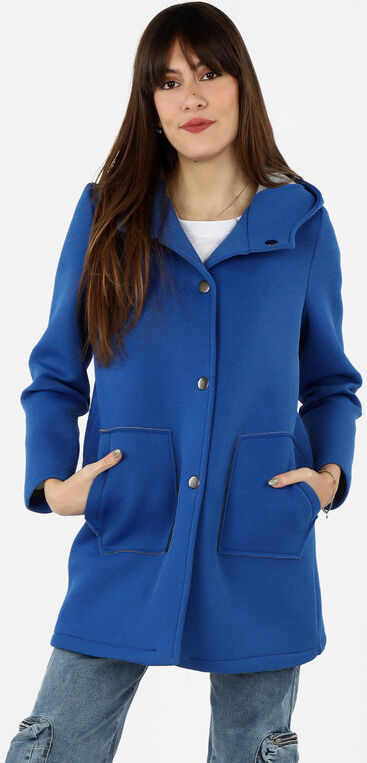 Only Cappotto donna in panno con cappuccio Cappotto Classico donna Blu taglia M