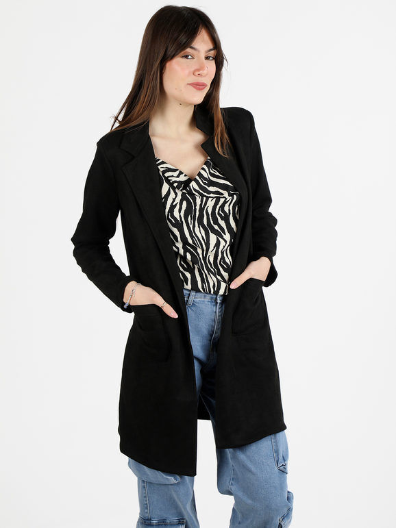 Daystar Cappotto lungo da donna in tessuto scamosciato senza chiusura Blazer donna Nero taglia M