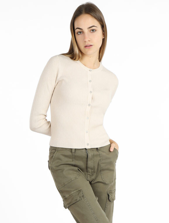 lois & pepe Cardigan donna girocollo in maglia a costine Cardigan donna Beige taglia M/L