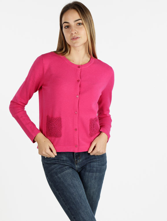 lois & pepe Cardigan donna in maglia con taschini ricamati Cardigan donna Fucsia taglia S/M