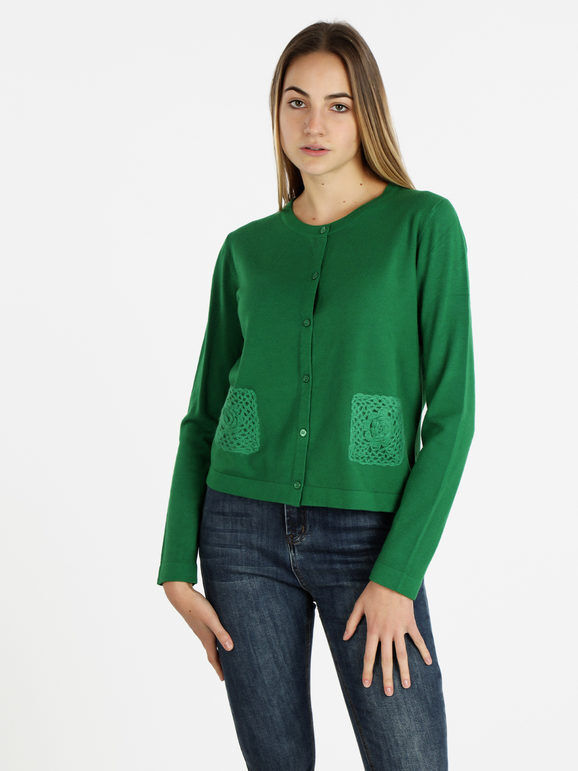 lois & pepe Cardigan donna in maglia con taschini ricamati Cardigan donna Verde taglia M/L
