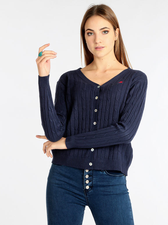 U.S. Grand Polo Cardigan donna in maglia lavorata Cardigan donna Blu taglia XL