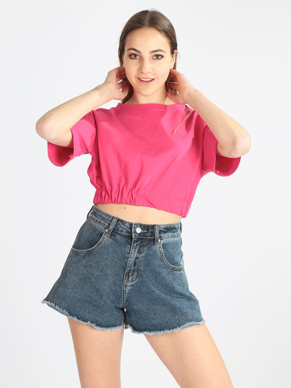 W.Angel Felpa cropped manica corta Felpe Leggere donna Fucsia taglia Unica