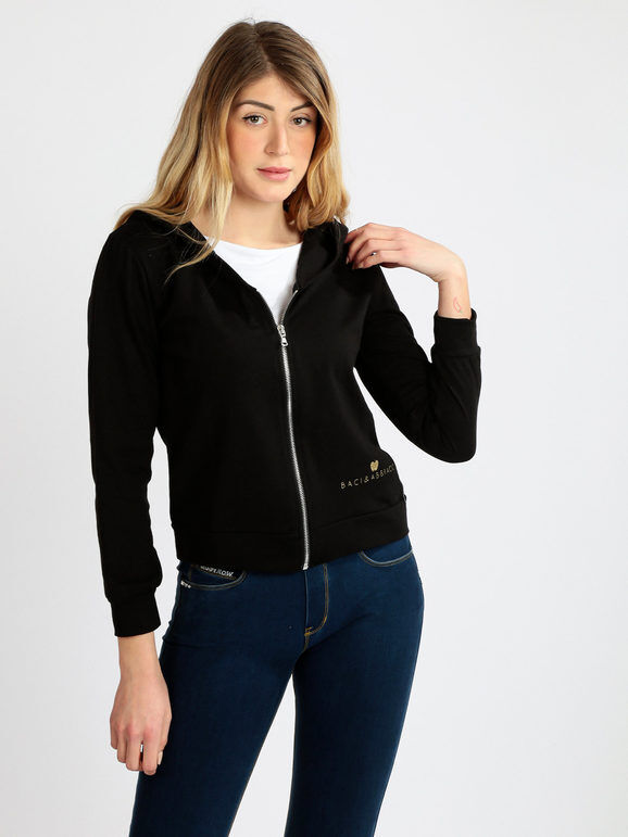 Baci & Abbracci Felpa donna con cappuccio e zip Felpe Leggere donna Nero taglia S