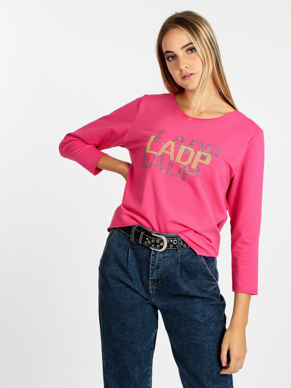 Ladp Felpa donna girocollo con borchie Felpe Pesanti donna Fucsia taglia M