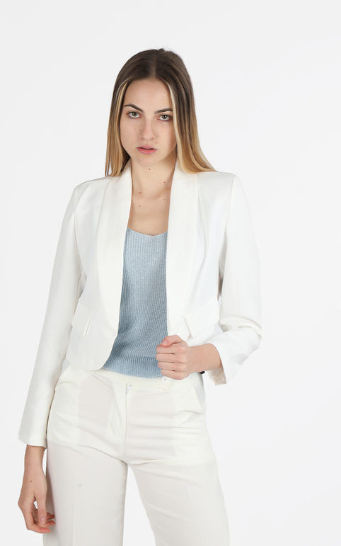 Melitea Giacca corta elegante senza chiusura Blazer donna Bianco taglia Unica