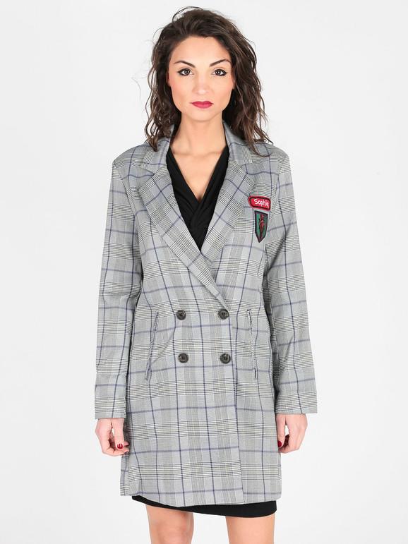 Wiya Giacca lunga doppiopetto principe di galles Blazer donna Blu taglia S