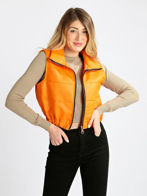 New Collection Gilet donna in similpelle Smanicato donna Arancione taglia Unica