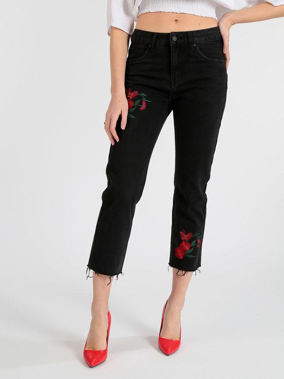 Miti Baci Jeans a vita alta sfrangiati con fiori Jeans Boyfriend donna Nero taglia 42