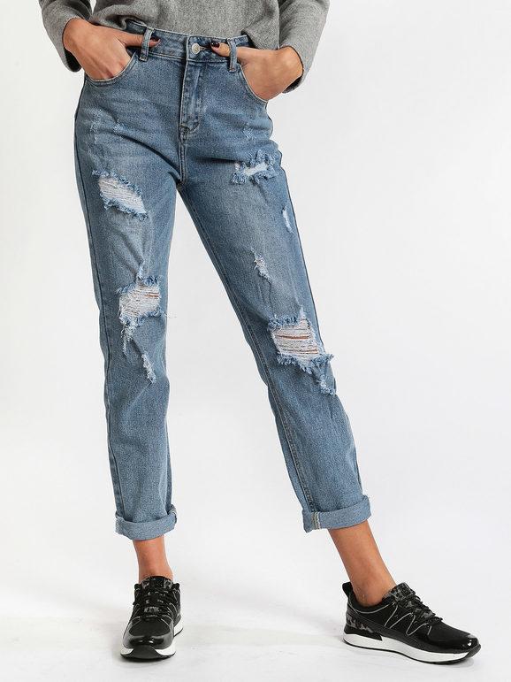 Ghiaccio&Limone ; Jeans strappati effetto push up Jeans Boyfriend donna Jeans taglia L