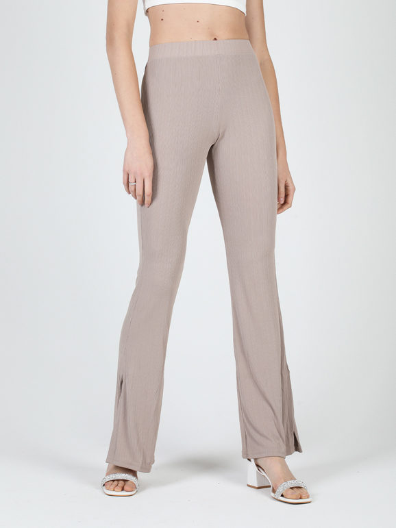 Gladys Leggings donna leggeri con finale a zampa e spacco laterale Pantaloni Casual donna Beige taglia XL