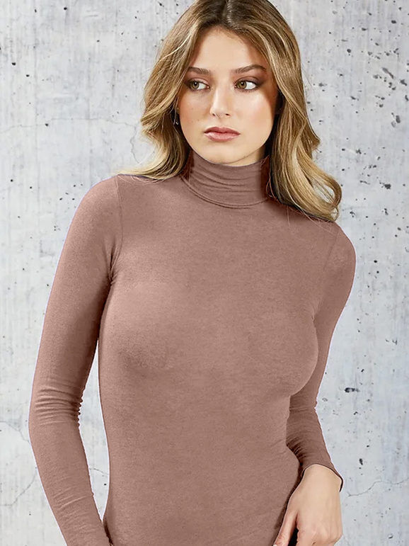 Sublyme Maglia a lupetto donna in cashmere ultra light T-Shirt Manica Lunga donna Marrone taglia XL