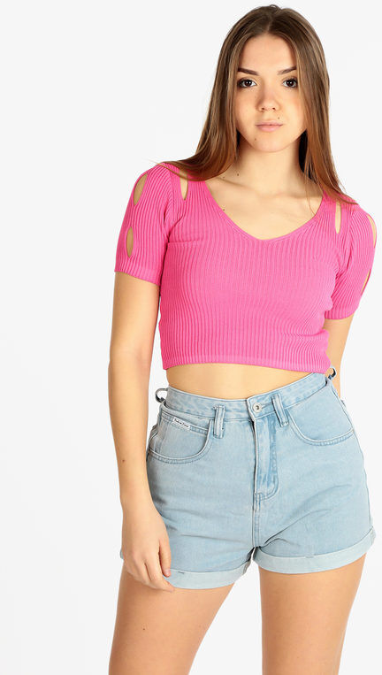 Solada Maglia cropped donna T-Shirt Manica Corta donna Fucsia taglia Unica