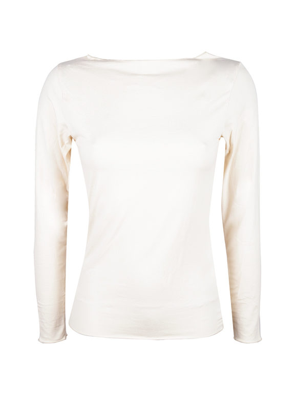 Gladys Maglia donna con scollo a barchetta in microfibra T-Shirt Manica Lunga donna Beige taglia M