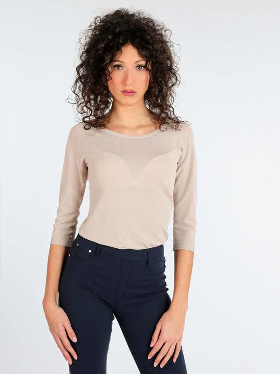 Griffai Maglia leggera con manica tre quarti Pullover donna Beige taglia S