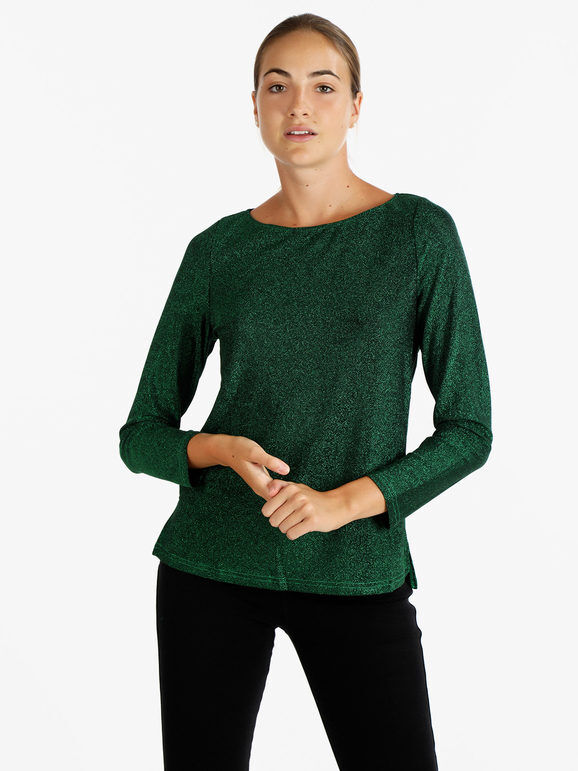 Sweet Maglia lurex donna con maniche lunghe T-Shirt Manica Lunga donna Verde taglia S