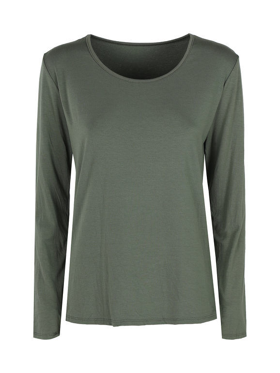Solada Maglietta girocollo da donna tinta unita T-Shirt Manica Lunga donna Verde taglia Unica