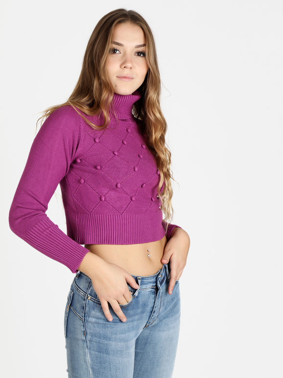 Griffai Maglione cropped donna a dolcevita Maglioni donna Fucsia taglia S