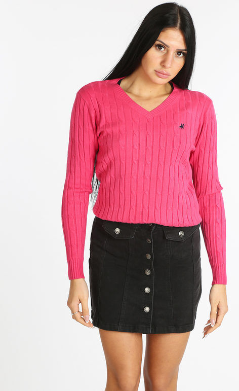 U.S. Grand Polo Maglione donna a treccia Maglioni donna Fucsia taglia XXL