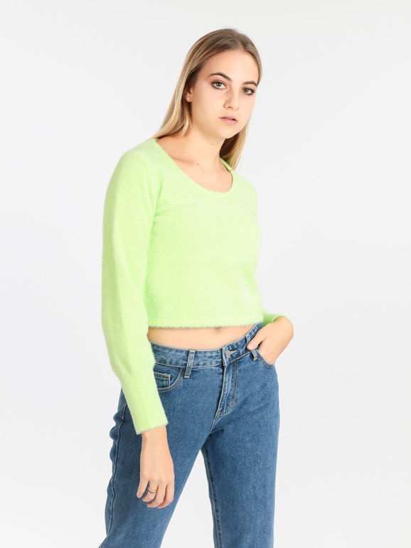 Melody Maglione donna cropped peloso Maglioni donna Verde taglia L/XL